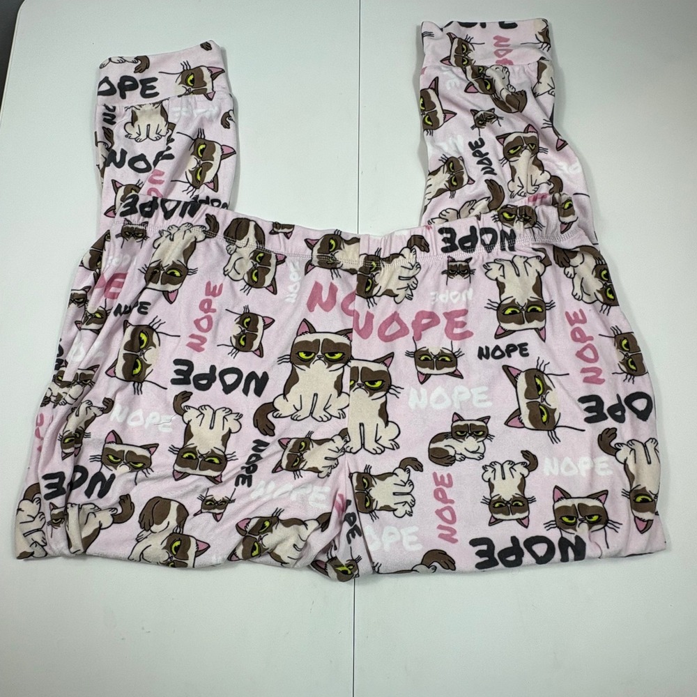 Grumpy Cat Womens 2X Pink Fleece Pajama Set Nope Meme Lounge Sleepwear - Picture 6 of 9